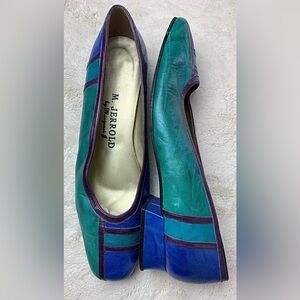 Vintage M. Jerrold leather flats, color-block. Pre-owned, size 8.5